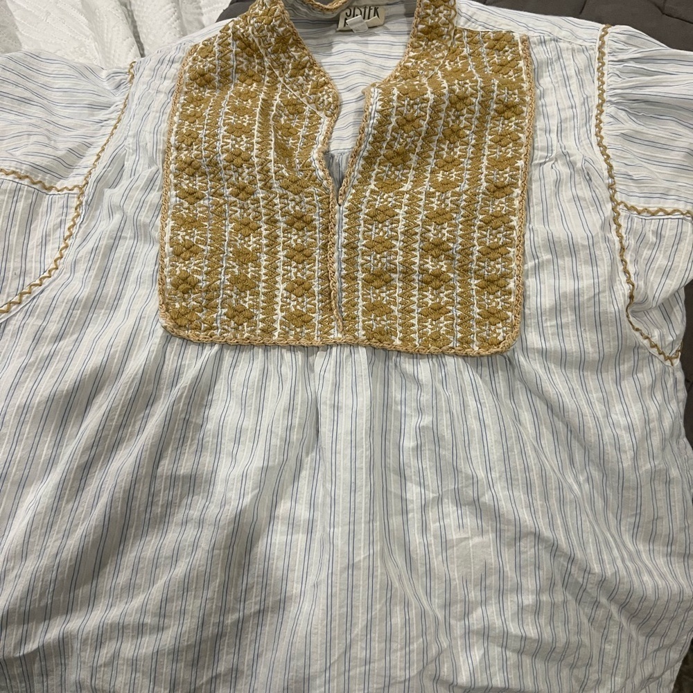 Striped Blouse with Embroidered Bib Sister Mary